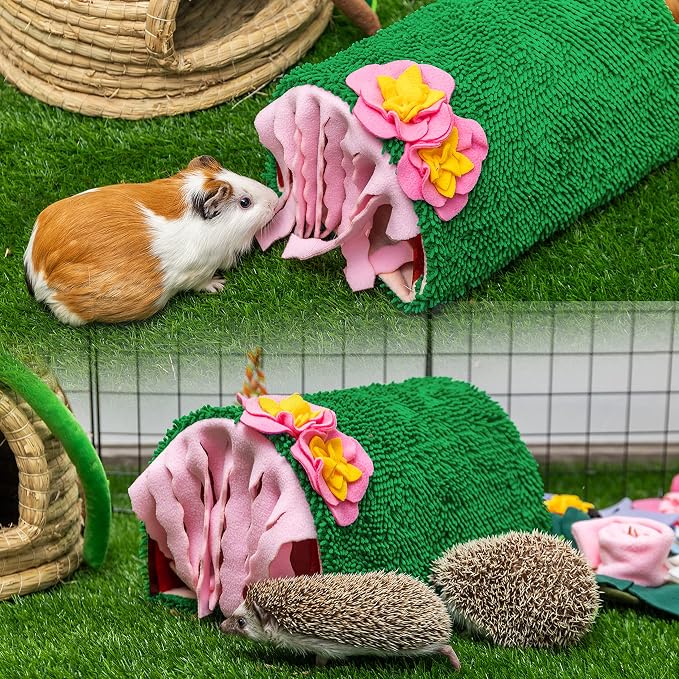 Guinea Pig Hideout, Soft Fleece Cactus Pet Bed & Tunnel House | Cute Small Animal Bedding Cage Accessories Indoor Also for Hedgehog, Chinchilla, Hamster Sleeping