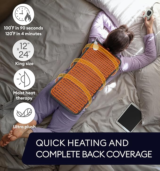 GENIANI Electric Heating Pad for Back Pain & Cramps Relief, Electric Throw, Auto Shut Off, Machine Washable, Moist Heat Pad for Neck & Shoulder - Mother’s Day Gifts, Extra Large 24x12