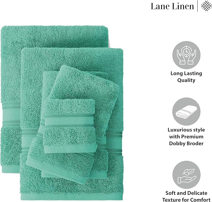 LANE LINEN Towels for Bathroom – 12 Pack, 100% Ring-Spun Cotton, Zero Twist, 4 Bath, 4 Hand Towel & 4 Wash Cloths, Highly Absorbent, Luxury Hotel & Spa Quality, Machine Washable – Teal