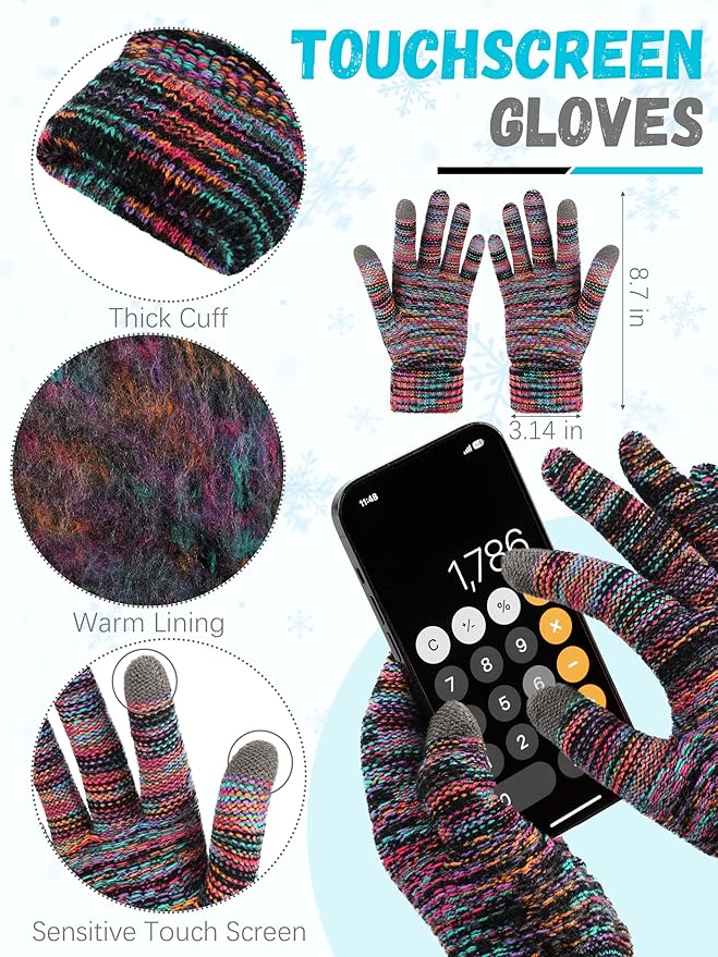 Winter Beanie Hat Scarf Gloves, Warm Fleece Knit Hats Touch Screen Gloves Neck Scarf Set Winter Gifts for Unisex Adult