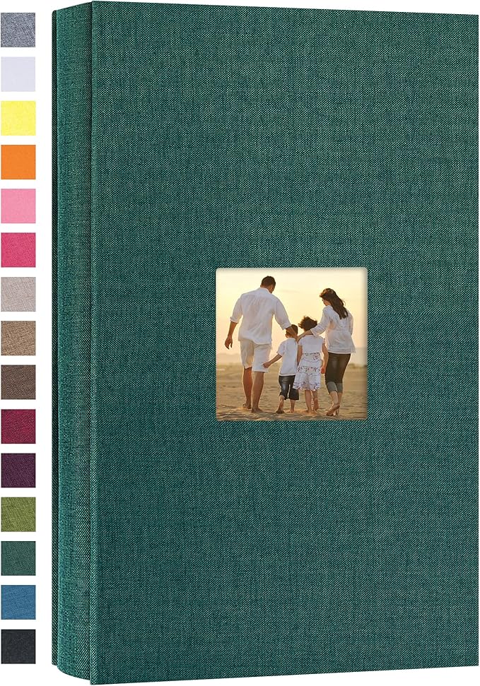 potricher Small Photo Album 4x6 300 Photos Linen Cover Picture Photo Book for Family Wedding Anniversary Baby Vacation (Dark Green,300 Pockets)