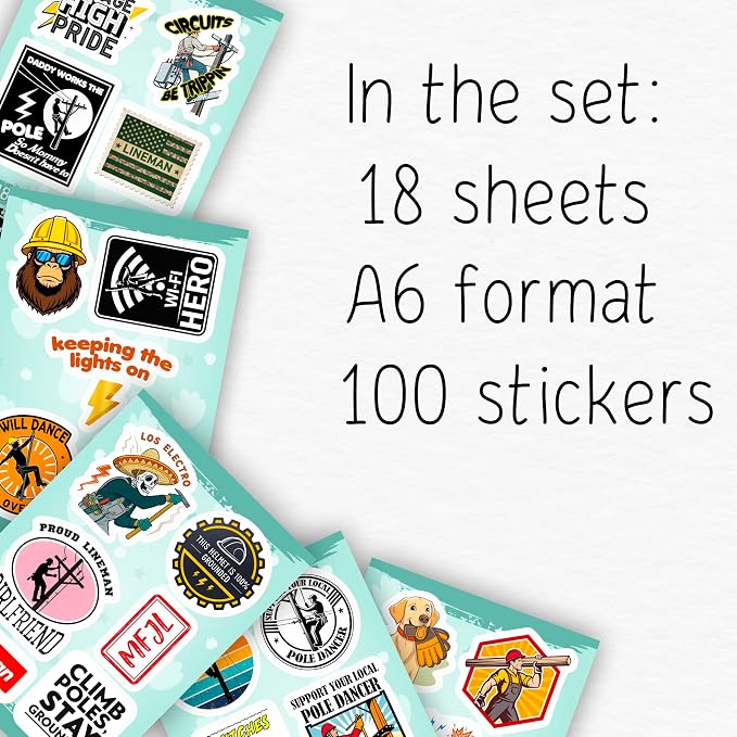 100Pcs Lineman Stickers for Hard Hats, Funny, for Water Bottle - Lineman Party Supplies & Party Decorations - Hard Hat Stickers - Gift for Women & Men