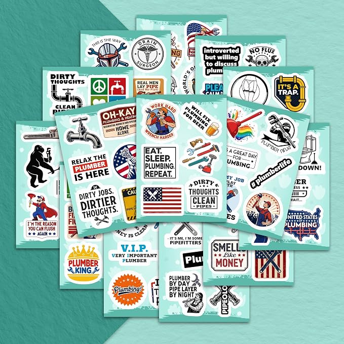 100Pcs Plumbing Stickers Hard Hat, Water Bottles, Laptop - Plumber Sticker - Plumber Gifts for Men - Funny Plumbing Gifts, Party Supplies & Decorations
