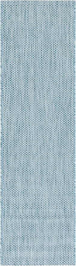SAFAVIEH Washable Rug Outdoor Courtyard Collection - 2'3" x 6'7" Runner, Aqua Blue & Grey, Non-Shedding & Easy Cleaning, Ideal for Patio, Entryway, Mudroom, Hallway, Kitchen (CY8521-37121)