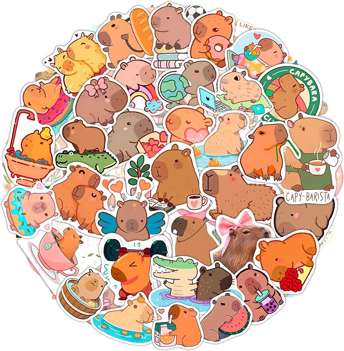 100Pcs Cute Capybara Stickers Waterproof, Vinyl, Small -Capybara Party Supplies & Decorations - Gift for Women & Men