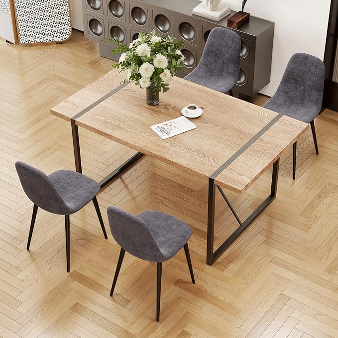 Dining Table Set for 4, Modern 55'' Wood Dining Table Set,Kitchen Table and Chairs Set of 4,Ideal for Kitchen Dining Room
