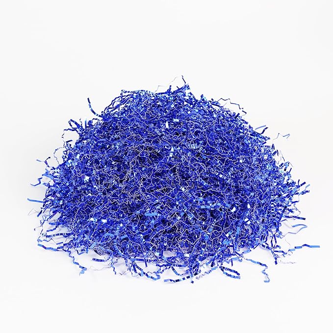 Bobobag - 1LB Crinkle Cut Paper Shred Filler Recyclable Gift Wrap Confetti Raffia Grass Shiny Shred Paper for Easter Baskets Filler Creative Eggs Decor (Blue)