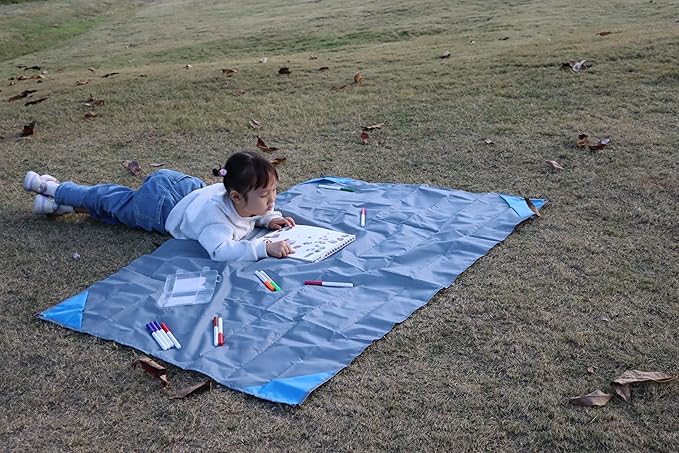 Orga'Neat Pocket Picnic Blanket, Sandproof Lightweight Pocket Camping Tarp, 55″x 39″ Foldable & Fits into Small Bag, Water Resistant Washable Quick Dry Compact Beach Mat for Outdoor Recreation