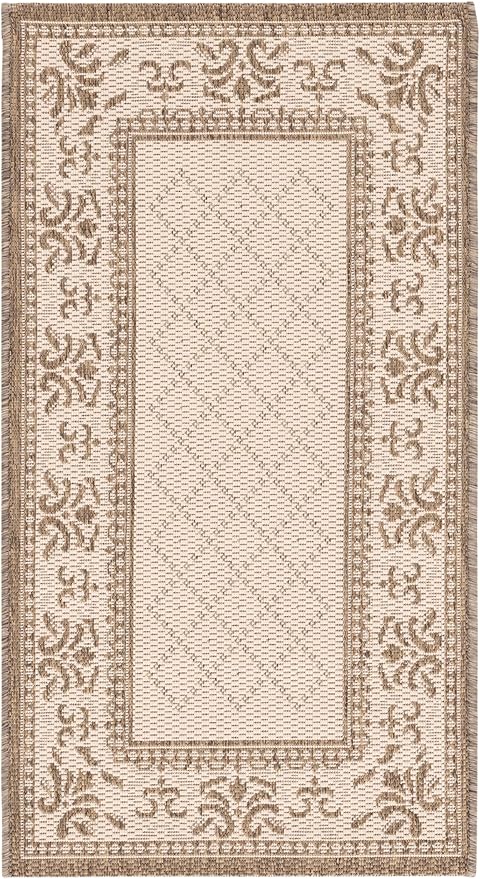SAFAVIEH Washable Rug Outdoor Courtyard Collection - 2' x 3'7", Natural & Brown, Non-Shedding & Easy Cleaning, Ideal for Patio, Front Door, Entryway, Doormat (CY2098-3001)