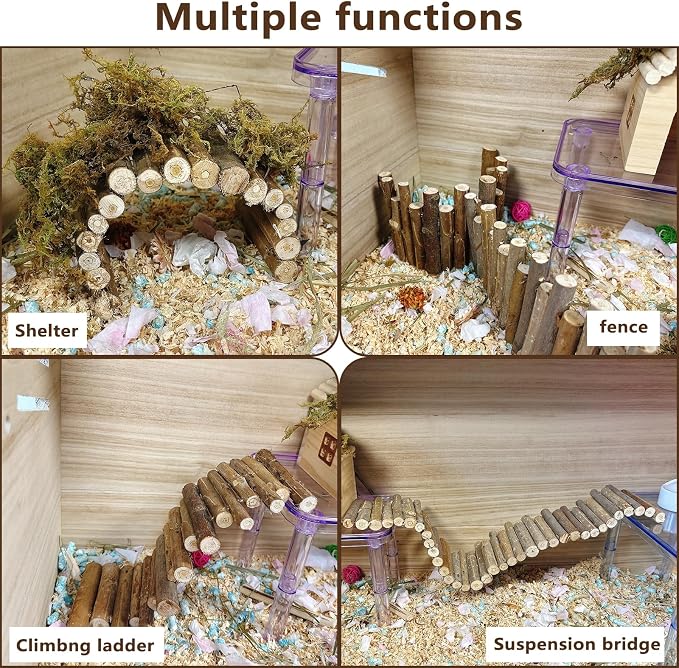 Bendable Hamster Bridge Fence 19.7&9.8In Wooden Hamster Ladder Rat ClimbingToys Cage Accessories for Syrian Hamster Gerbil Mouse