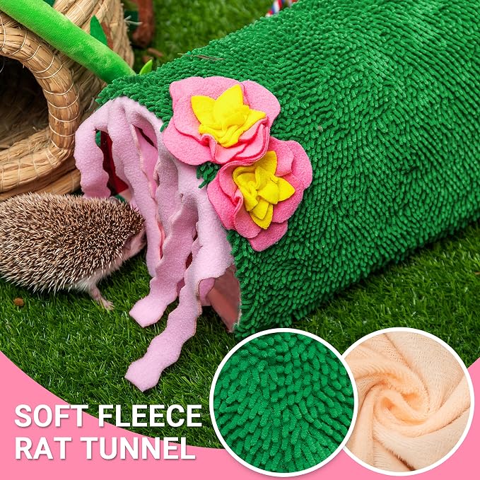 Guinea Pig Hideout, Soft Fleece Cactus Pet Bed & Tunnel House | Cute Small Animal Bedding Cage Accessories Indoor Also for Hedgehog, Chinchilla, Hamster Sleeping