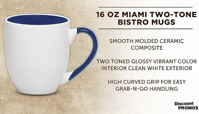 DISCOUNT PROMOS Bistro Style Large Coffee Mugs 16 oz. Set of 10, Bulk Pack - Perfect for Coffee, Tea, Espresso, Hot Cocoa, Other Beverages - Cobalt Blue