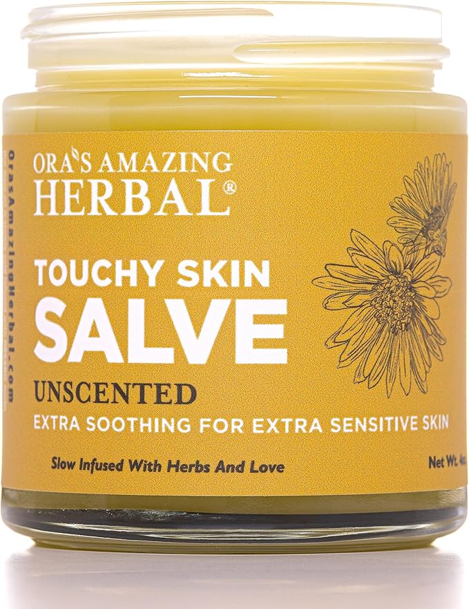 Ora's Amazing Herbal Touchy Skin Salve, Eczema Cream for Kids and Adults, Natural Sensitive Skin Treatment, Itch Cream, Calendula Ointment, 4 oz