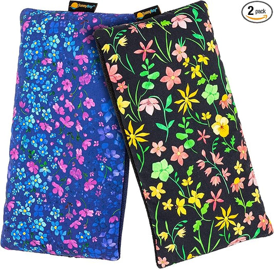 SunnyBay Small Microwave Heating Pad, Microwavable Versatile Cold/Heated Neck and Shoulder Wrap for Back Pain and More, Moist Heat Cotton-Fleece Pad, 6x11 Inches, Lilac and Green Flowers, Pack of 2