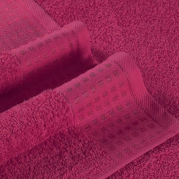 GLAMBURG 100% Cotton Ultra Soft 6 Pack Towel Set, Contains 2 Bath Towels 28x55 Inches, 2 Hand Towels 16x24 Inches & 2 Wash Coths 12x12 Inches, Compact Absorbent Lightweight & Quickdry - Hot Pink