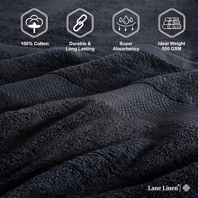 LANE LINEN 100% Ring Spun Cotton Black Bath Towel Set, 18PCs - 6 Hand, 8 Washcloths, 4 Shower Towels - Machine Washable & Sustainably Produced, Ultra Soft, Highly Absorbent & Pet Friendly