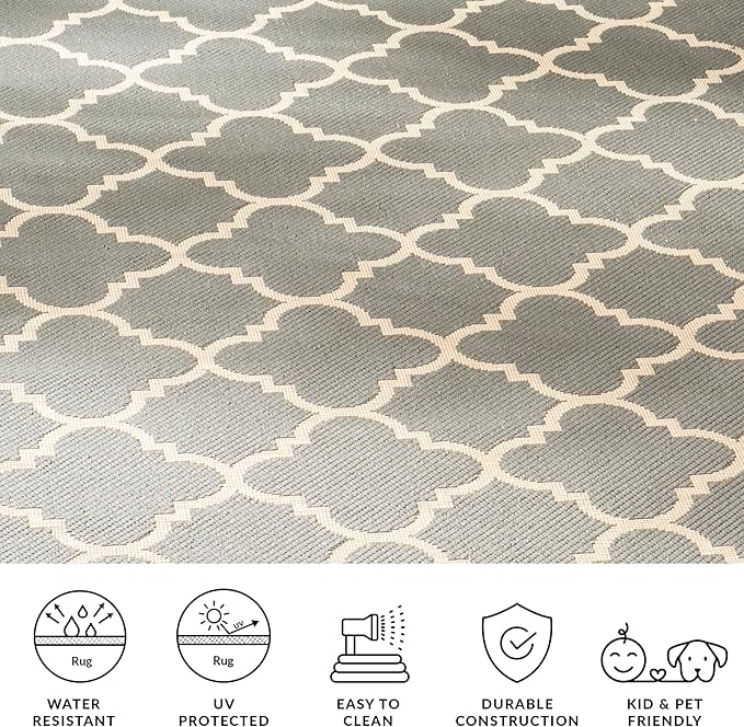 SAFAVIEH Washable Rug Outdoor Courtyard Collection - 6'7" Square, Anthracite & Beige, Non-Shedding & Easy Cleaning, Ideal for Patio, Backyard, Mudroom (CY6918-246)