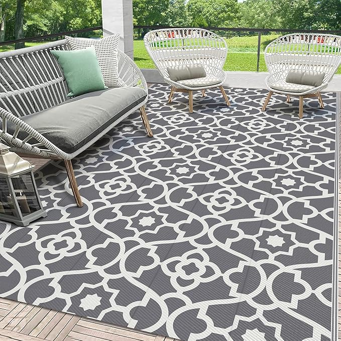 HEBE Outdoor Rug Waterproof 5x8, Plastic Straw Rug Camping Rug, Reversible Outdoor Patio Rugs RV Mat Clearance, Indoor Outside Floor Carpet for Porch,Deck,Camper,Balcony,Backyard