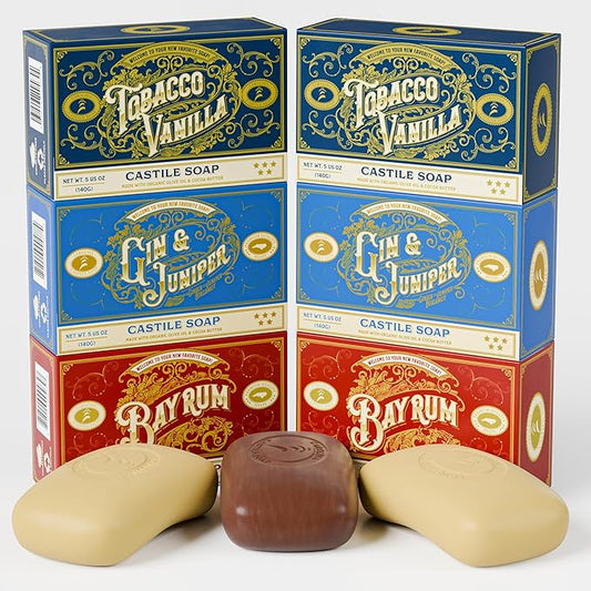 Carolina Castile Soap Vegan Castile Bar Soap – Variety 6 Pack of Natural Soap for Men, Women, and Kids – Gentle, Hydrating Castile Bars with Organic Cocoa Butter and Olive Oil, 5 Oz. Each