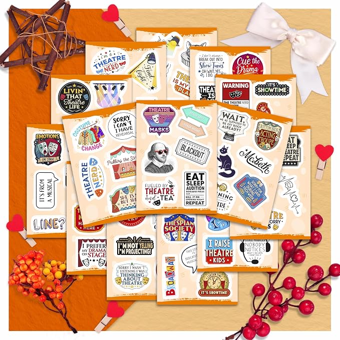 100Pcs Theatre Stickers for Laptop, Drama Stickers and Decals - Theatre Gifts - Drama Party Supplies - Gift for Women & Men