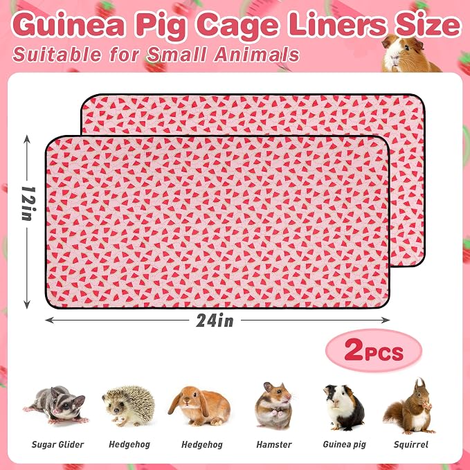 2 PCS Guinea Pig Cage Liner, Reusable Waterproof Guinea Pig Liner, Washable Small Animals Bedding, Super Absorbent Pet Pee Pads Guinea Pig Mats, Rabbit Mats for Cages (12 * 24 inch)