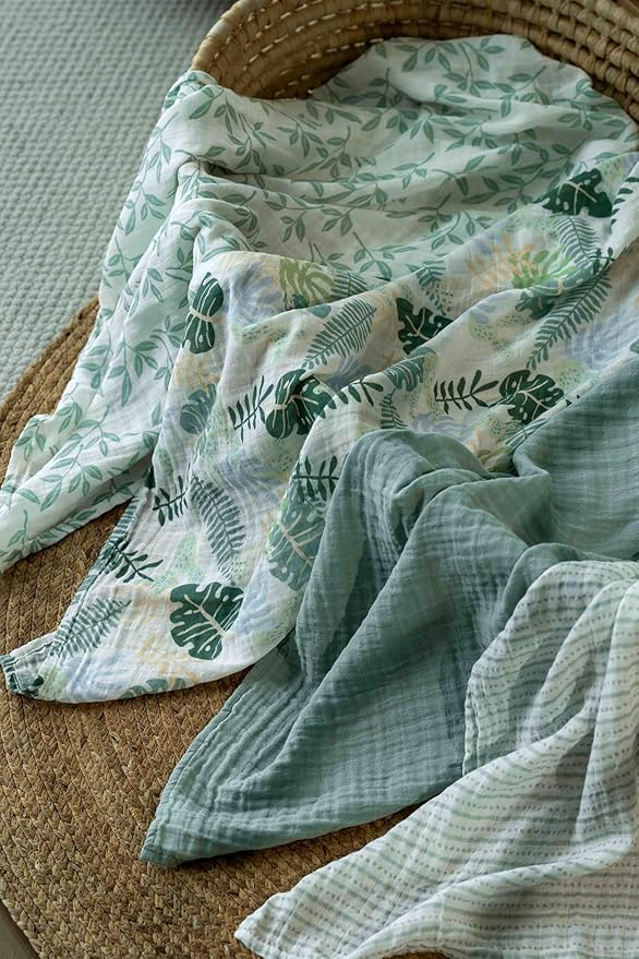 Muslin Swaddle Blankets for Newborn, 4 Pack Organic Cotton Baby Blankets Neutral, Large 31.5 x 43.3 Breathable Soft Receiving Blanket, Essentials Swaddle Wrap Burping Clothes, Sage Green