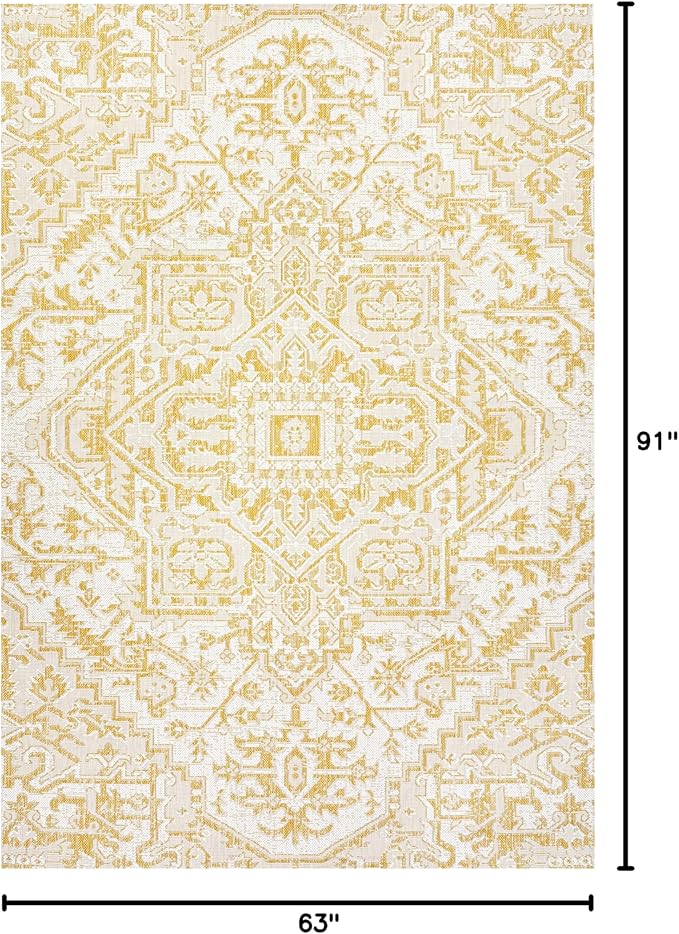 JONATHAN Y Boho Medallion Indoor Outdoor Area Rug 5X8 Cream/Yellow, Estrella Textured Weave for Backyard, Patio, Porch, Easy-Cleaning, High Traffic, Pet-Friendly, Non-Shedding (SMB105H-5)