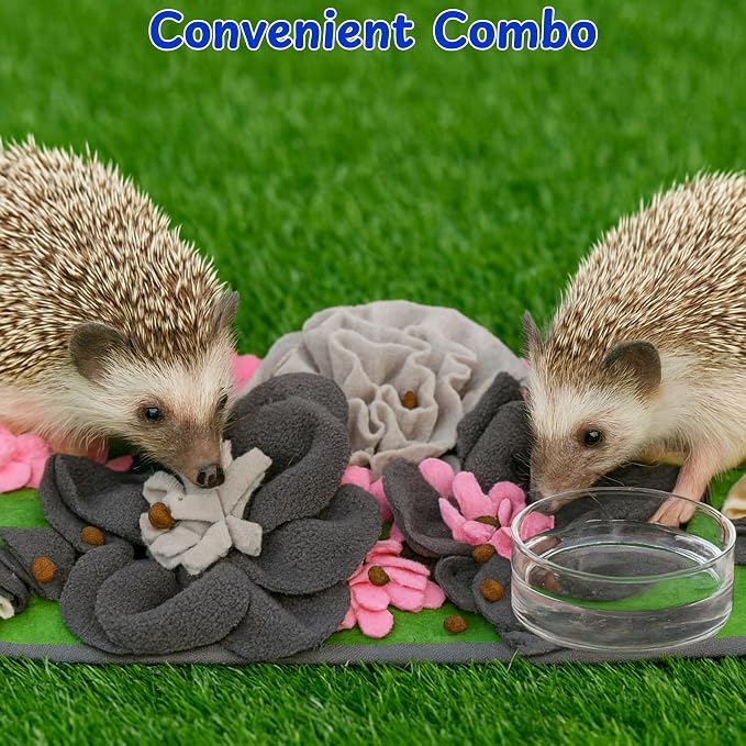 Foraging Mat For Hedgehog Enrichment Toys, Hedgehog Toys For Cage and Water Bowl, Interactive Feeding Toy For Small Pet, Rabbit Foraging Mat, Hedgehogs Accessories, Guinea Pig Toy (Gray, 17.7x9.8in)