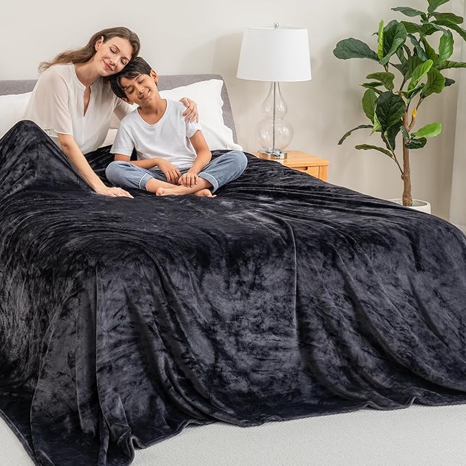 Berkshire Blanket VelvetLoft Big Oversized King Family Blanket, All Season Mid-Weight Ultra Silky and Fuzzy, Seamless Extra Large(Black, 120x120 Inches)