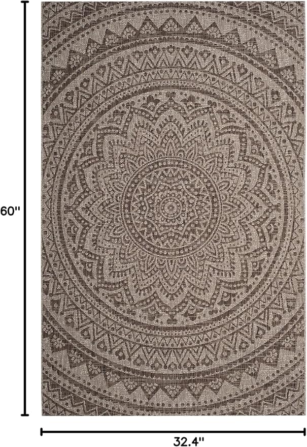 SAFAVIEH Washable Rug Outdoor Courtyard Collection - 2'7" x 5', Light Beige & Light Brown, Non-Shedding & Easy Cleaning, Ideal for Patio, Backyard, Mudroom (CY8734-36312)