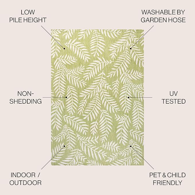 JONATHAN Y Palm Frond Indoor Outdoor Area Rug 4X6 Green/Cream, Nevis for Backyard, Patio, Porch, Easy-Cleaning, High Traffic, Pet-Friendly, Non-Shedding (SMB119D-4)