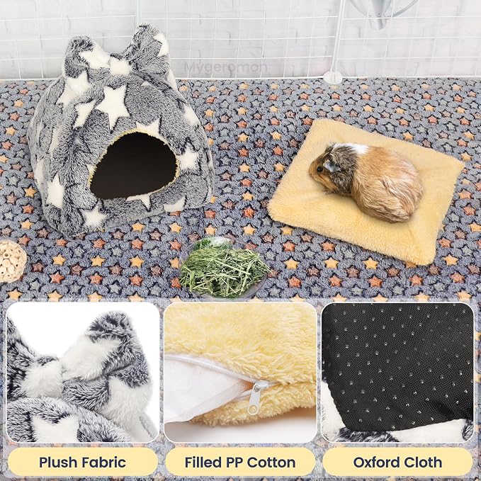 Mygeromon Guinea Pig Bed Rabbit Hideout Cuddle Cup Washable (Star Style) | Winter, Small Animals Sleeping House, for Ferret, Chinchilla, Bunny