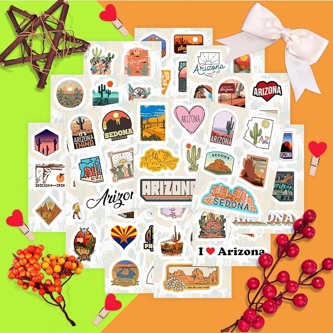 100Pcs Arizona Stickers for Water Bottle and Laptop - Arizona Party Supplies & Decorations, Waterproof Vinyl Decals, State Pride and Icon Stickers, Gifts for Women & Men