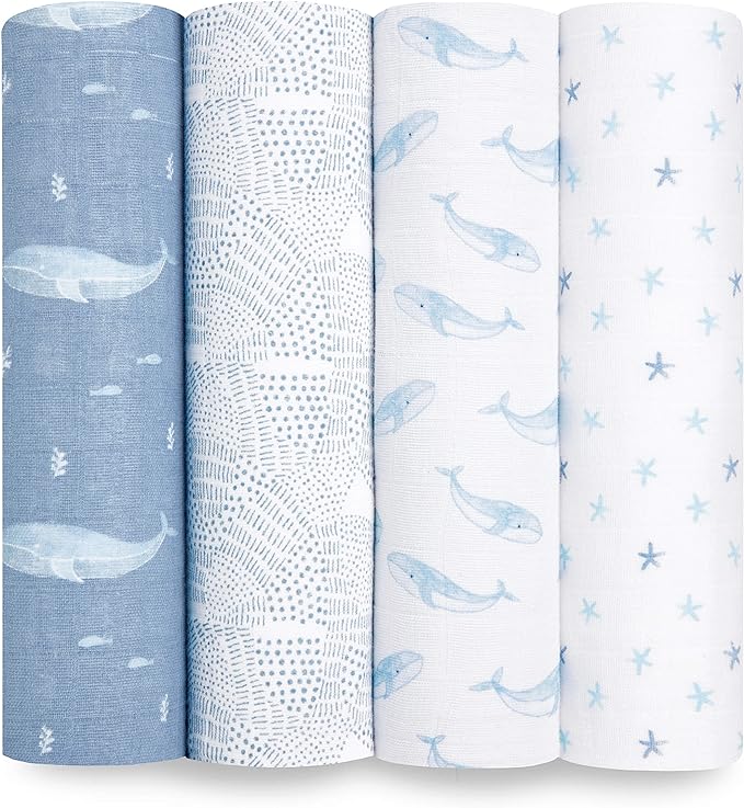 aden + anais Swaddle Blanket, 100% Organic Cotton Blankets for Girls & Boys, Baby Receiving Swaddles, Ideal Newborn & Infant Swaddling Set, 4 Pack, Oceanic