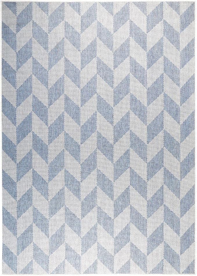 Nicole Miller New York Patio Country Calla Contemporary Herringbone Indoor/Outdoor Area Rug, Blue/Grey, 1'9"x2'11"