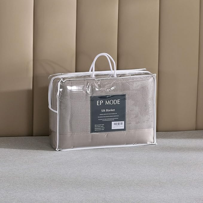 EP Mode Luxury Mulberry Silk Blanket with Silk Charmeuse Border (Flint Grey, Queen 88" x 88")