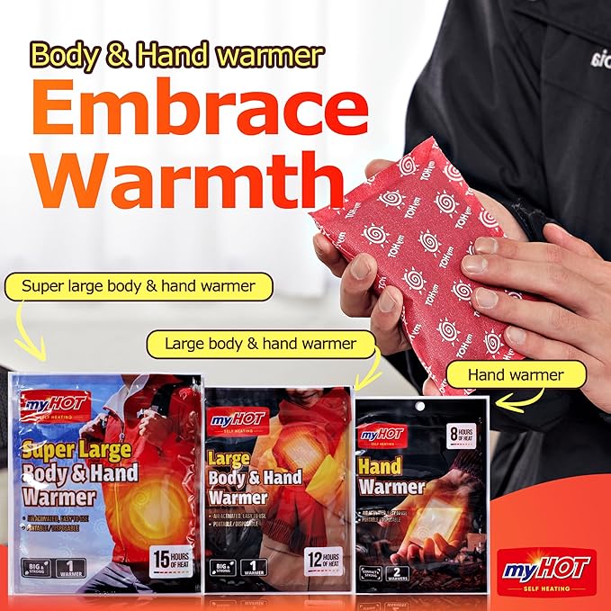 Long Lasting Hand Warmers & Body Heat Packs - Large Size (30 Count Bulk) - Up to 15 Hour Disposable Air-Activated Warmers for Cold Weather, Camping & Skiing - Made in Korea,