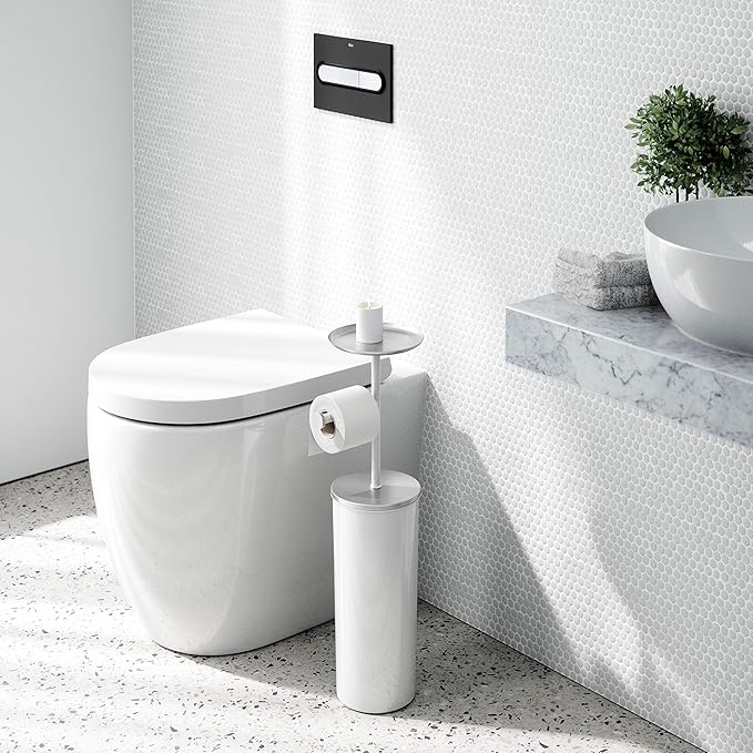 Umbra Portaloo Toilet Paper Stand and Reserve, White/Nickel