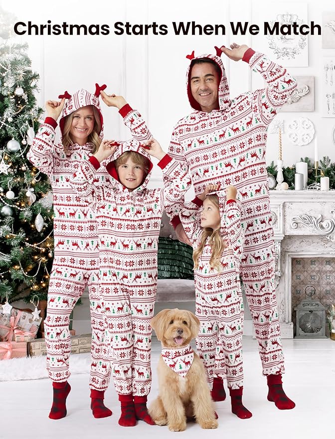 PATPAT Matching Family Christmas Onesie Pajamas – Holiday Hooded Jumpsuit Sleepwear PJs Couples Xmas Loungewear with Socks