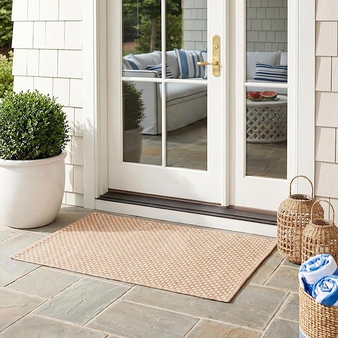 SAFAVIEH Washable Rug Outdoor Courtyard Collection - 2' x 3'7", Natural & Cream, Non-Shedding & Easy Cleaning, Ideal for Patio, Front Door, Entryway, Doormat (CY8521-03012)
