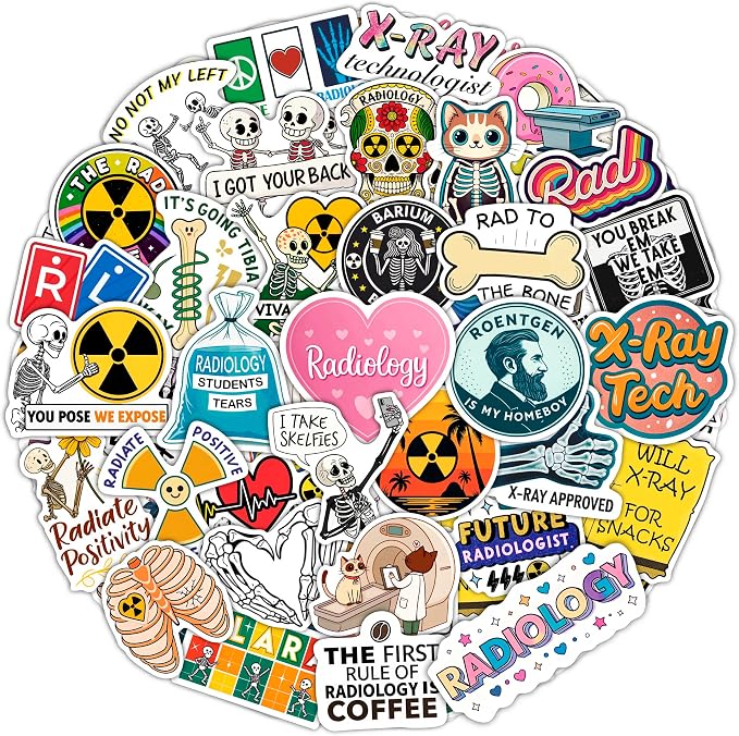 100Pcs Radiology Stickers, Rad Tech Stickers, Xray Decals for Water Bottle and Laptop - Radiology Party Supplies & Decorations - Rad Tech Gifts for Women & Men