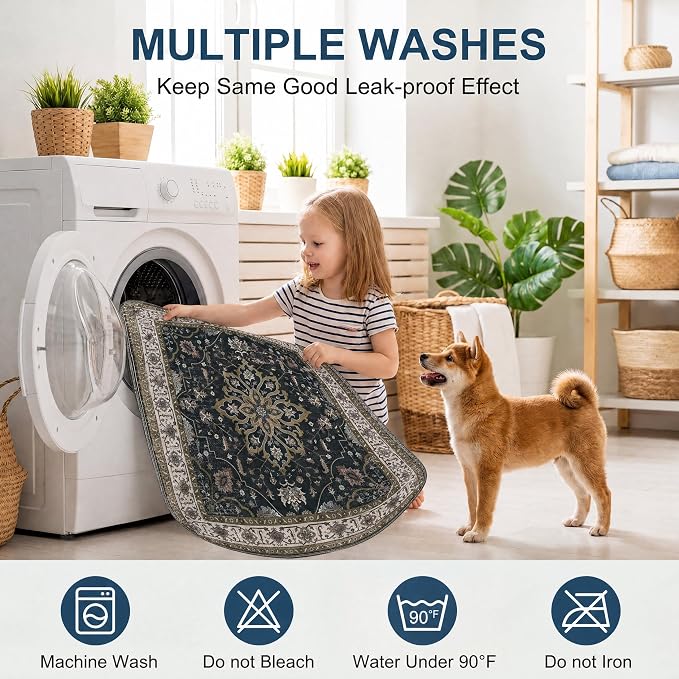 Washable Pee Pads for Dogs,Great Urine Absorbent Reusable Puppy Training Pads,Waterproof,Leak-Proof & Non-Slip Potty Pads for Whelping,Crate,Playpen,Bed.(Black Floral,48"x48")