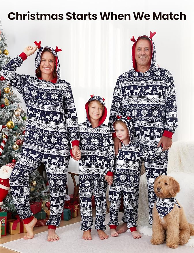 PATPAT Matching Family Christmas Onesie Pajamas – Holiday Hooded Jumpsuit Sleepwear PJs Couples Xmas Loungewear with Socks
