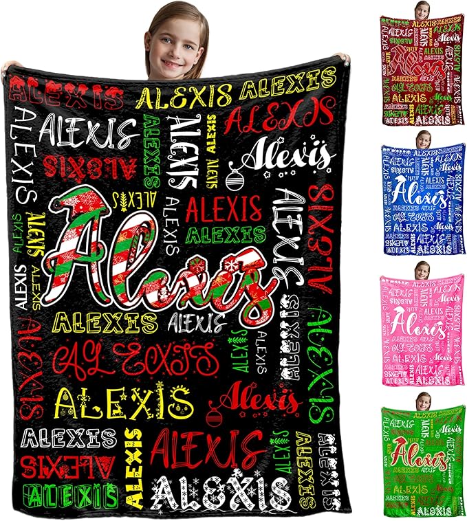 Personalized Baby Blanket for Girls Boys，Super Soft Comfy Flannel Throw Christmas Pattern Custom Name Newborns Gift Cozy Nursery Toddler Fleece Blankets for Birthday Bed Sofa