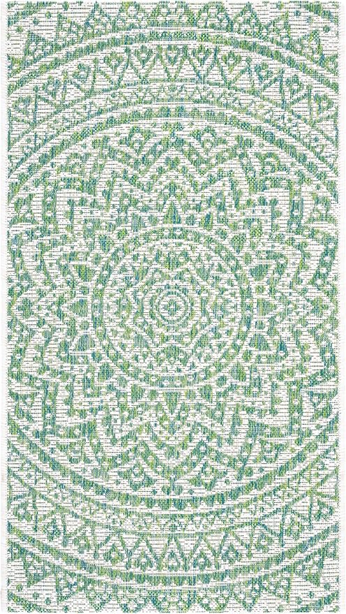 SAFAVIEH Washable Rug Outdoor Courtyard Collection - 2'3" x 5', Ivory & Green, Non-Shedding & Easy Cleaning, Ideal for Patio, Front Door, Entryway, Mudroom, Doormat (CY8734-55712)