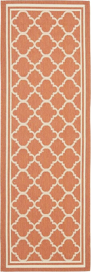 SAFAVIEH Washable Rug Outdoor Courtyard Collection - 2'3" x 10' Runner, Terracotta & Bone, Non-Shedding & Easy Cleaning, Ideal for Patio, Entryway, Mudroom, Hallway, Kitchen (CY6918-241)