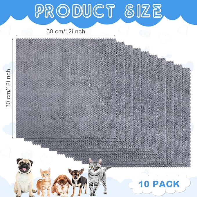 VitalCozy 10 Pcs Guinea Pig Cage Liners Washable Rat Bedding for Guinea Pigs Controlling Absorbent Waterproof Pee Pads Blanket for Rabbits Hamster Small Animal Chinchilla(Grid,12x12 Inch,Gray)