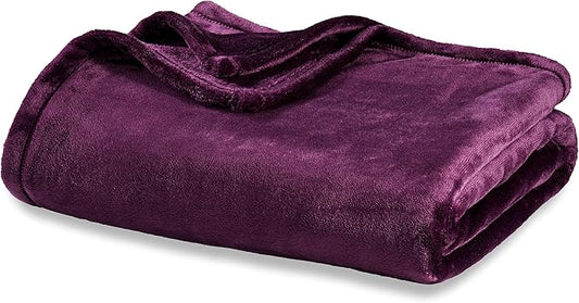 Berkshire Blanket Classic VelvetLoft® Solid Bed Blanket Queen Size,Lightweight Soft Fuzzy Plush Blanket for Bed and Couch,Eggplant Purple,90x90 Inches
