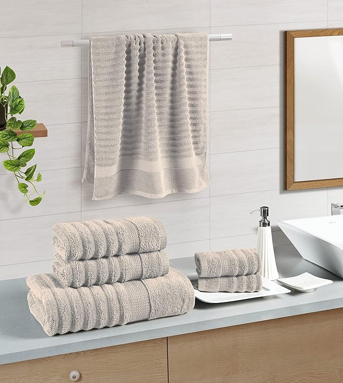 Lane Linen Luxury Bath Towels Set - Luxurious Hotel-Style Shower Towels and Washcloths Sets, 100% Cotton Bath Towel Sets for Bathroom - Includes 2 Bath, 2 Hand & 2 Wash Cloths (Set of 6) - Platinum