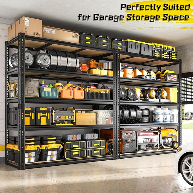 48" W Garage Shelving Heavy Duty 2800LBS Garage Storage Shelves, 5 Tier Adjustable Metal Shelving Unit Utility Rack Shelf for Warehouse, Pantry, Closet, Kitchen 72" H x 48" W x 18" D, Black,Gifts